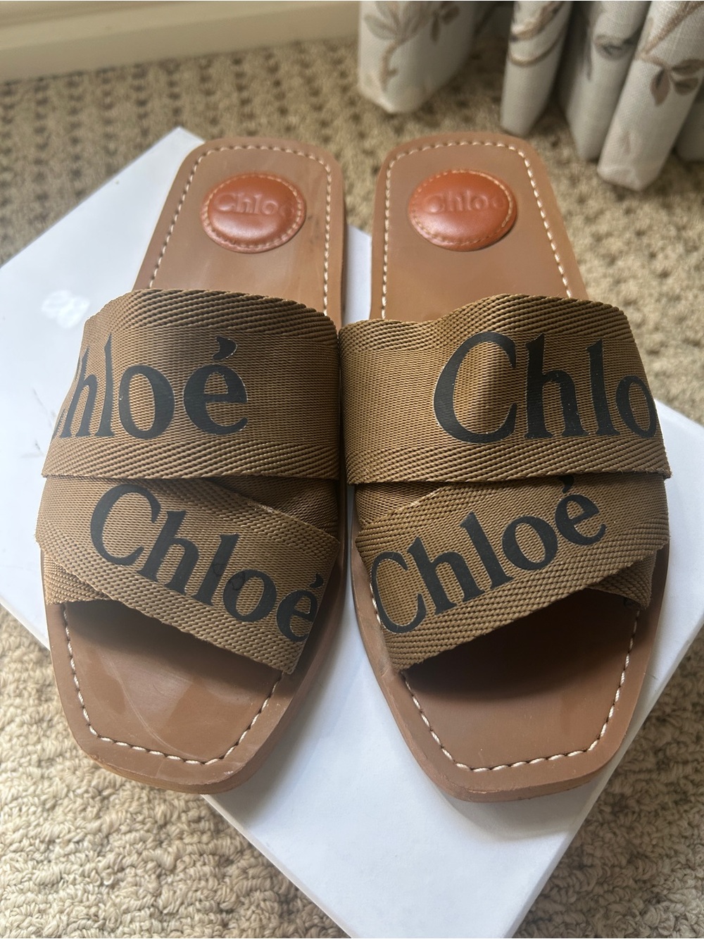 Chloé Brown Logo Crisscross Strap Slide Sandals